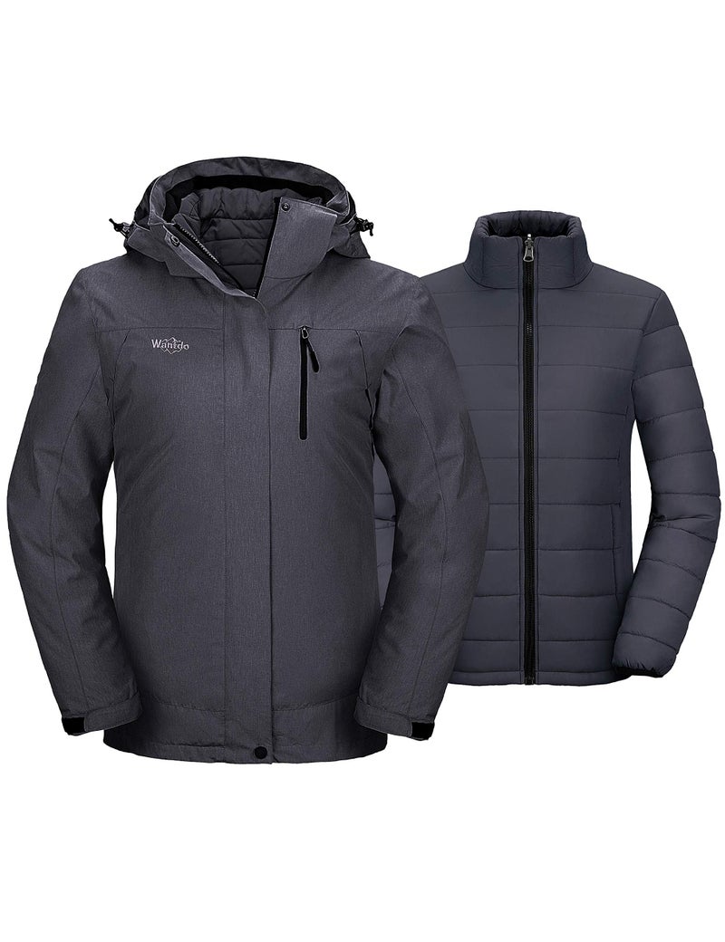 wantdo Women's Mountain Waterproof Snowboarding Jacket Warm Hooded Winter Coat Dark Gray M - Image 1